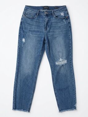 Judy Blue Dad Fit Jeans Distressed Straight Leg Raw Hem Stretch Size 16W